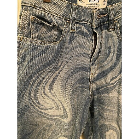 Hollister Denim Womens Size 0R Curvy High Rise Mom Jeans Swirl Pattern Stretchy - Picture 3 of 4